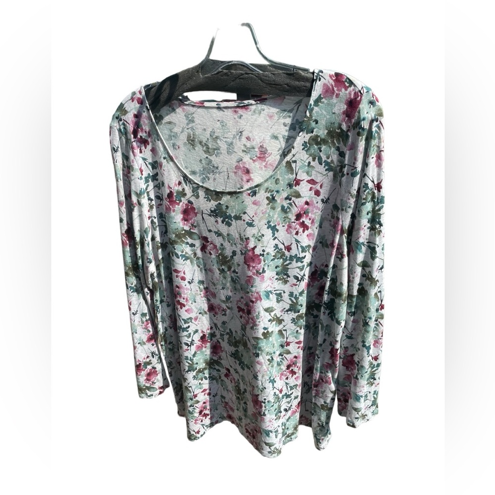 J. Jill‎ Gray Floral Long Sleeve Scope Neck